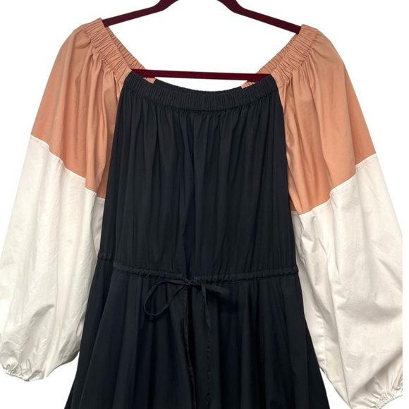 Staud Juliet Colorblock Off The Shoulder Cotton Bubble Hem Puff Sleeve Dress S - Picture 5 of 13